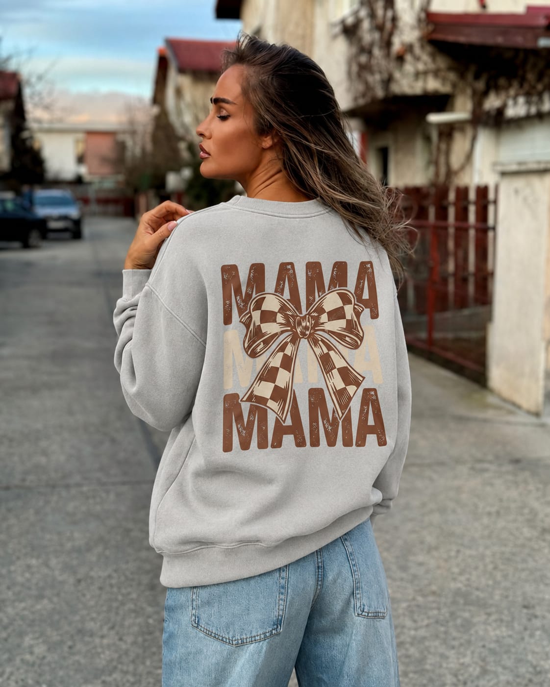 Customer photo review of MAMA Bow Washed Graphic Sweatshirt