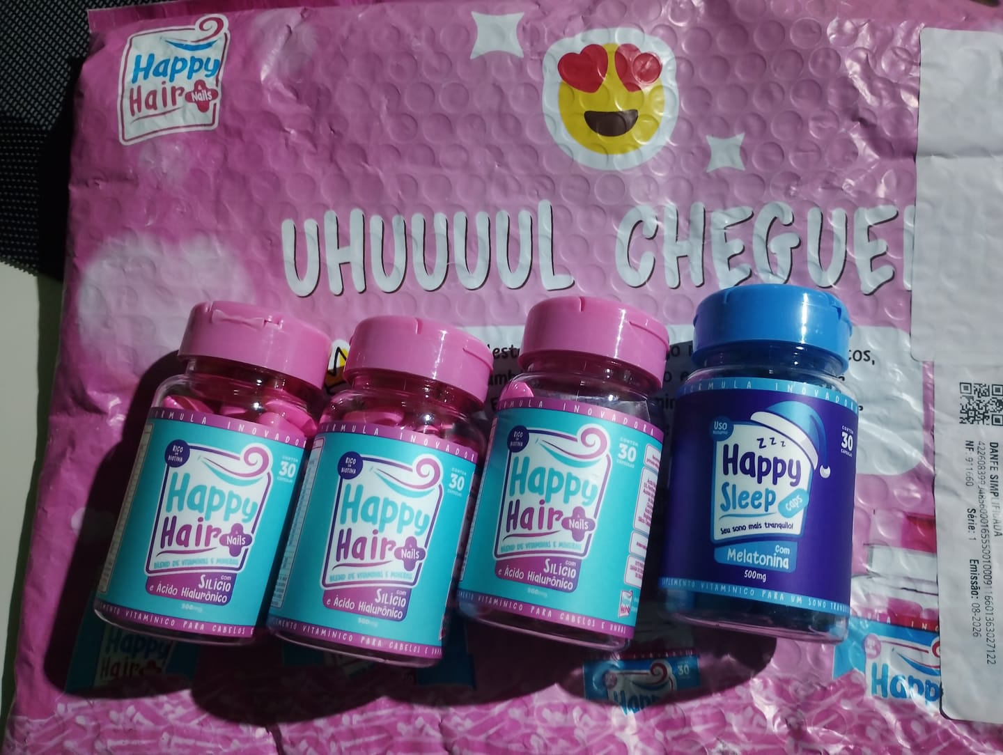 Customer photo review of Happy Hair 3 Potes + 1 Melatonina Grátis