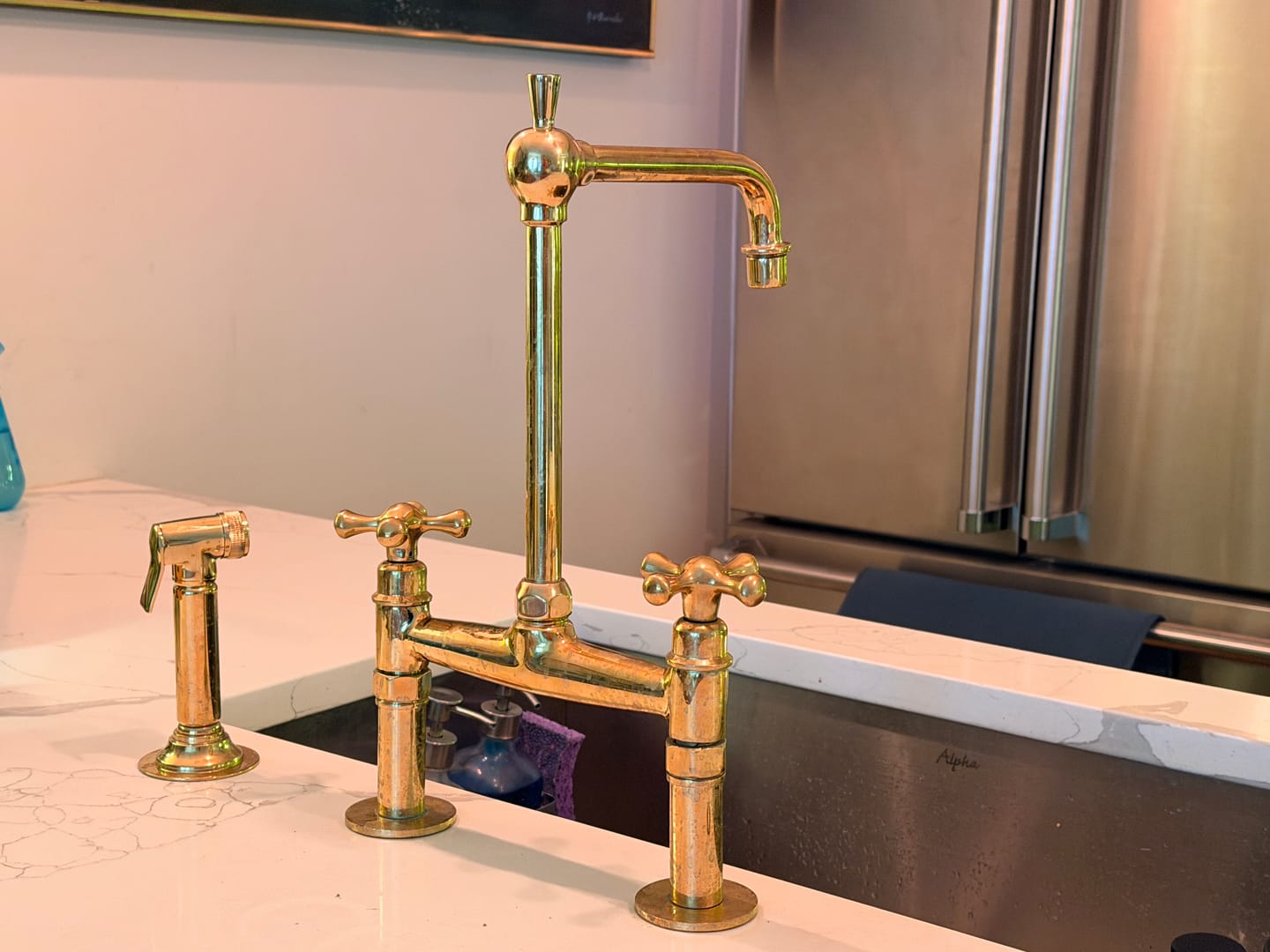 Customer photo review of Old-World Unlacquered Brass Bridge Faucet With Traditional Design