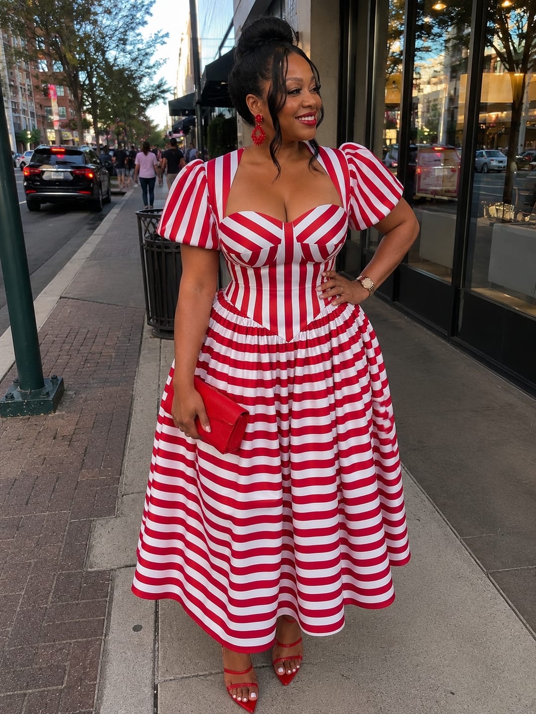 Customer photo review of The Amour Striped Corset Midi Dress