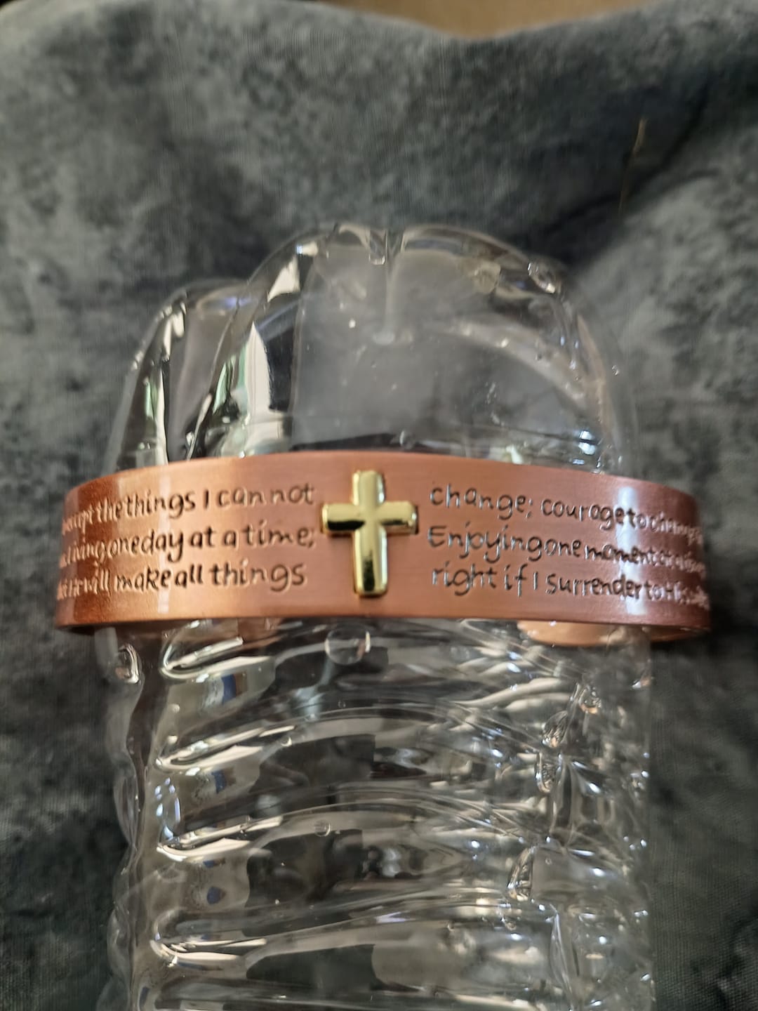 Customer photo review of FREE Today: Serenity Prayer Engraved Copper Cuff Bracelet with Gold Inlaid Cross: A Symbol of Peaceful Surrender
