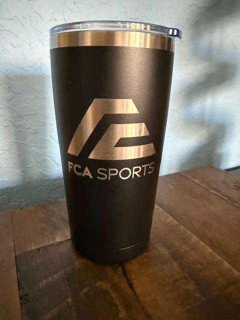 Customer photo review of $5 Sample - Custom 20 oz Tumbler with your Business Logo Engraved - Great Test Before Bulk Volume Order! V2