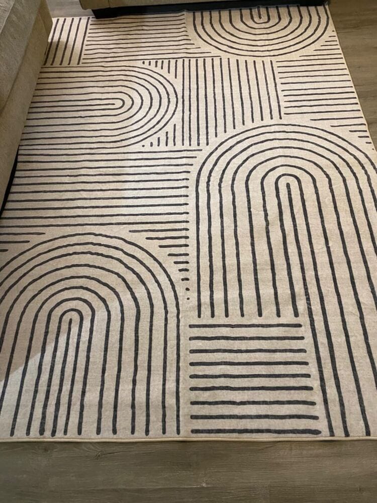 Customer photo review of Rug – Abstract Rainbow Stripe Blue/White – Stormy Blue
