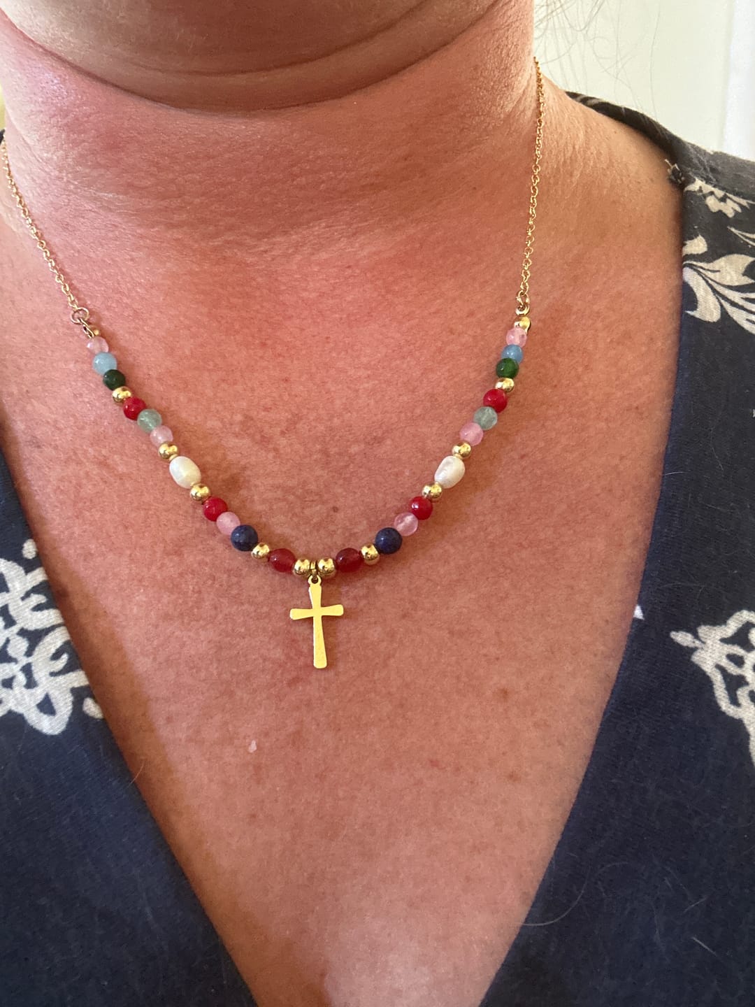 Customer photo review of FREE Today: Colorful Beaded Necklace with Simple Cross Pendant: A Symbol of Vibrant Sacred Grace & Steadfast Faith