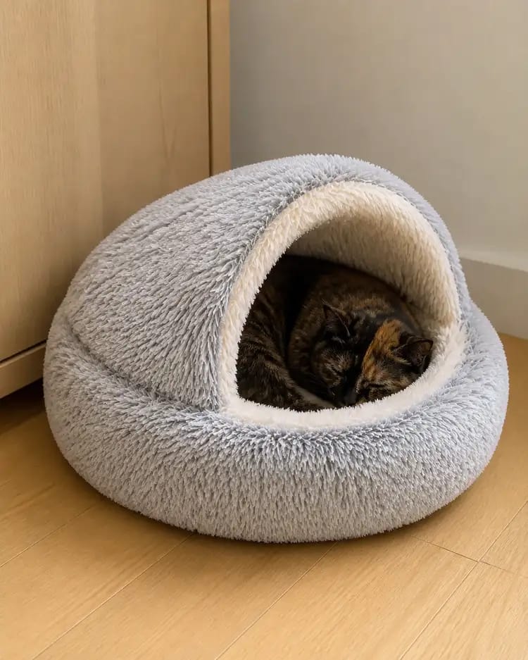 Customer photo review of Snuggle Haven Cozy Cave Pet Bed
