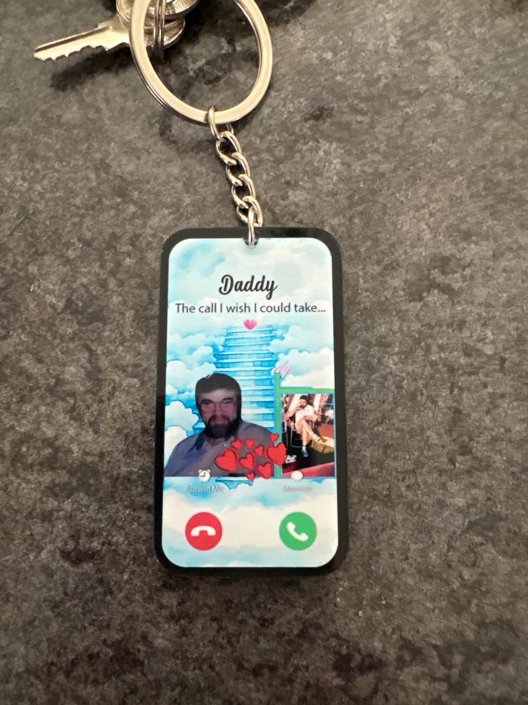Customer photo review of The Call I Wish I Could Take Memorial Sympathy Gift Remembrance Keepsake Photo Personalized Acrylic Keychain
