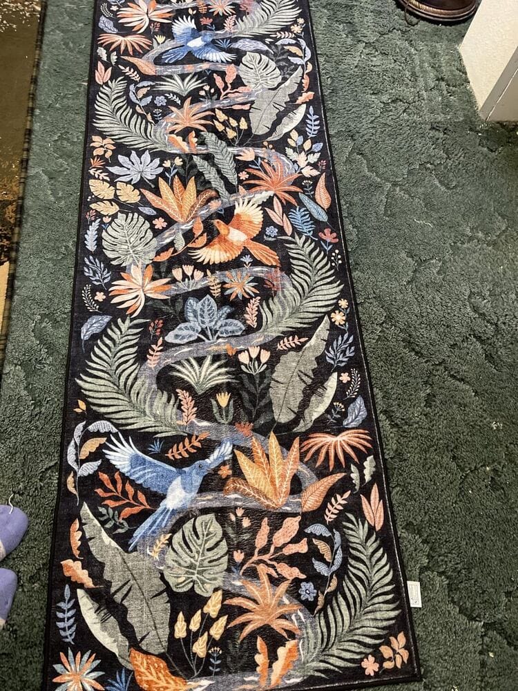 Customer photo review of Rug – Modern Tropical Bird – Stormy Blue