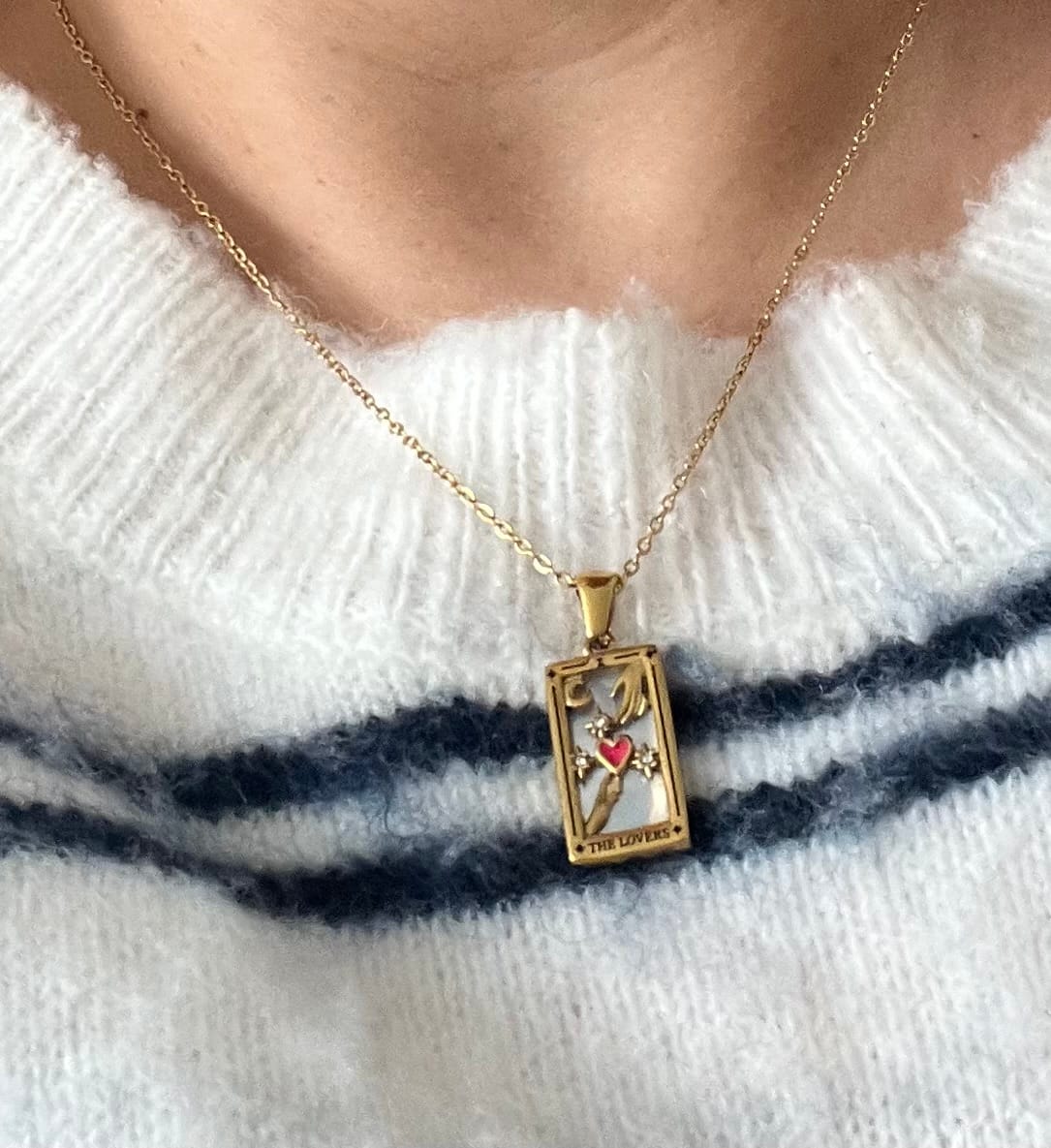 Customer photo review of The Lovers - Tarot Card Necklace