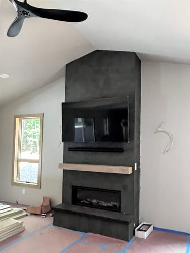 Customer photo review of Flat Sawn Non-Combustible Concrete Mantel Shelf Pale Honey Finish