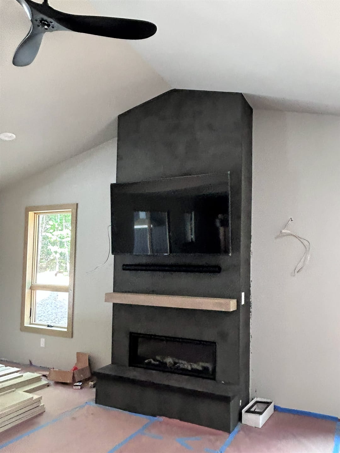 Customer photo review of Flat Sawn Non-Combustible Concrete Mantel Shelf Pale Honey Finish
