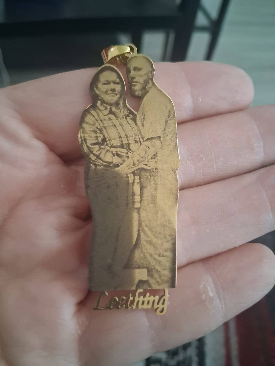 Customer photo review of Custom Photo Engraved Pendant Necklace
