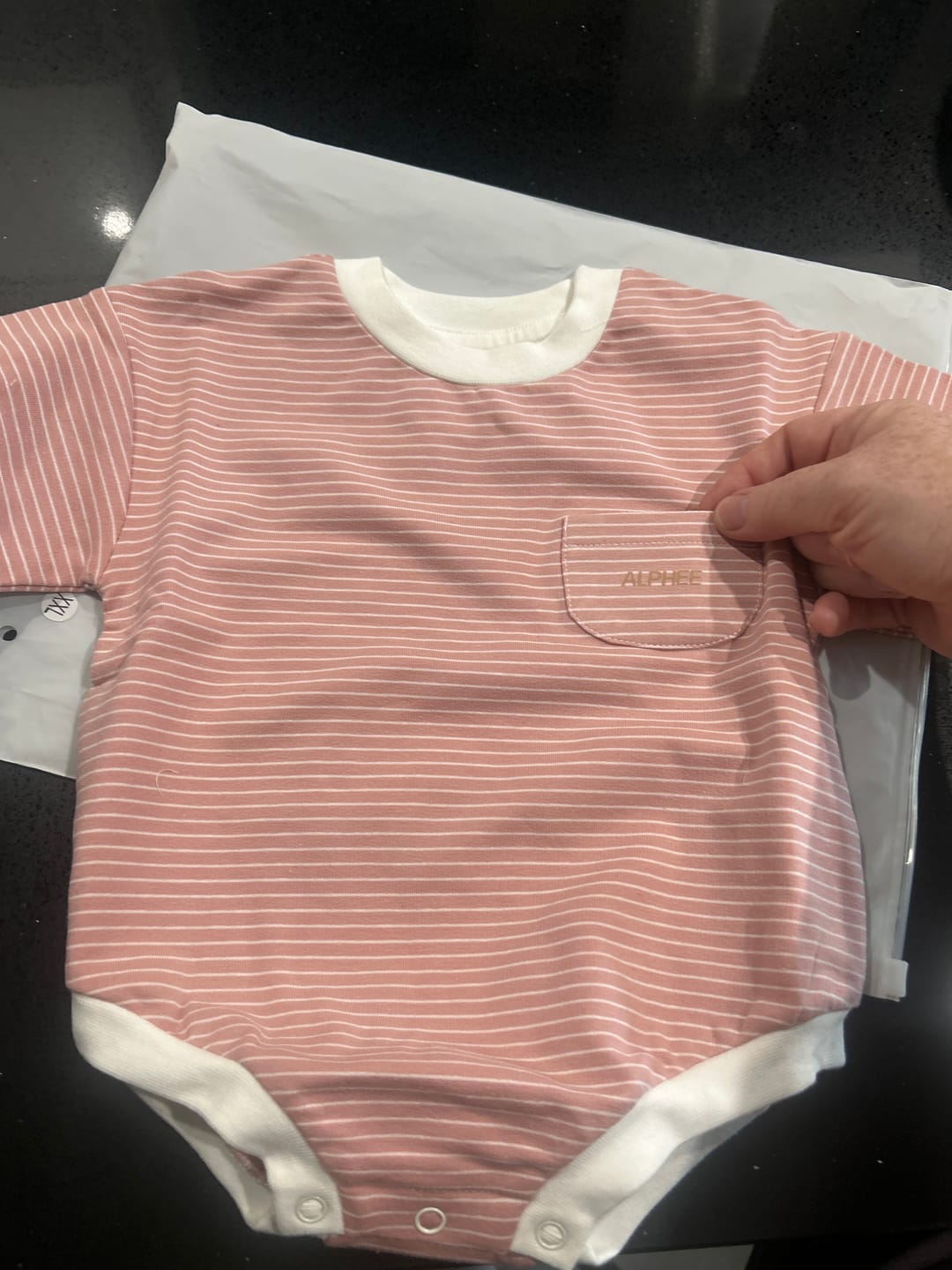 Customer photo review of The Striped Romper - Marshmallow