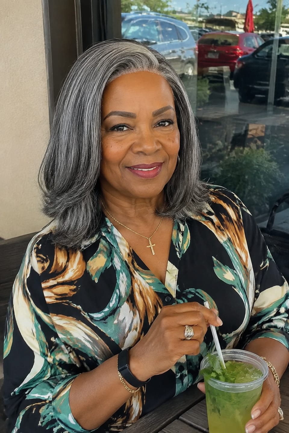 Customer photo review of Luvwin 5x5 Salt And Pepper Glueless Gray Color Pre-Cut Lace Layered Cut Straight Bob Wig 100% Human Hair