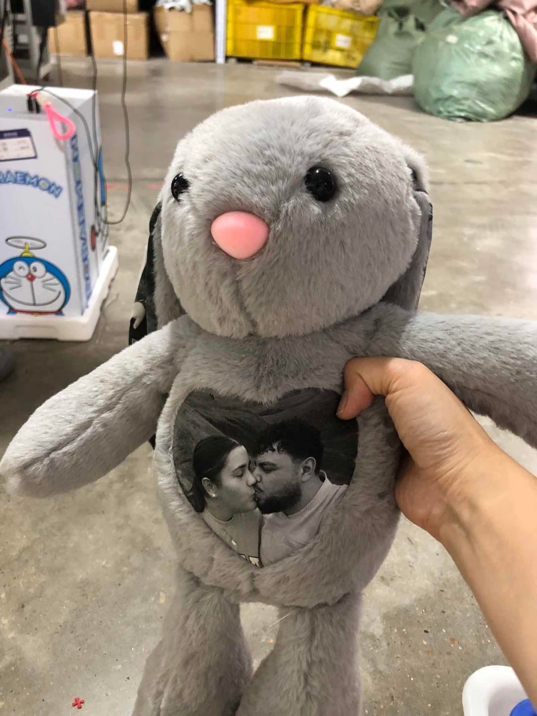 Customer photo review of Custom Photo Engraved Bunny Plush