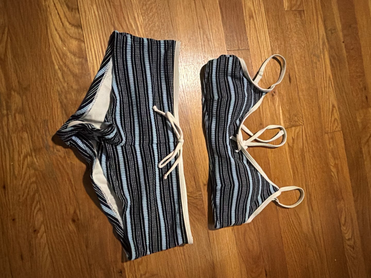 Customer photo review of Seamolly Ribbed Knit Striped Tank Style Cheeky Boyshorts Bikini Set