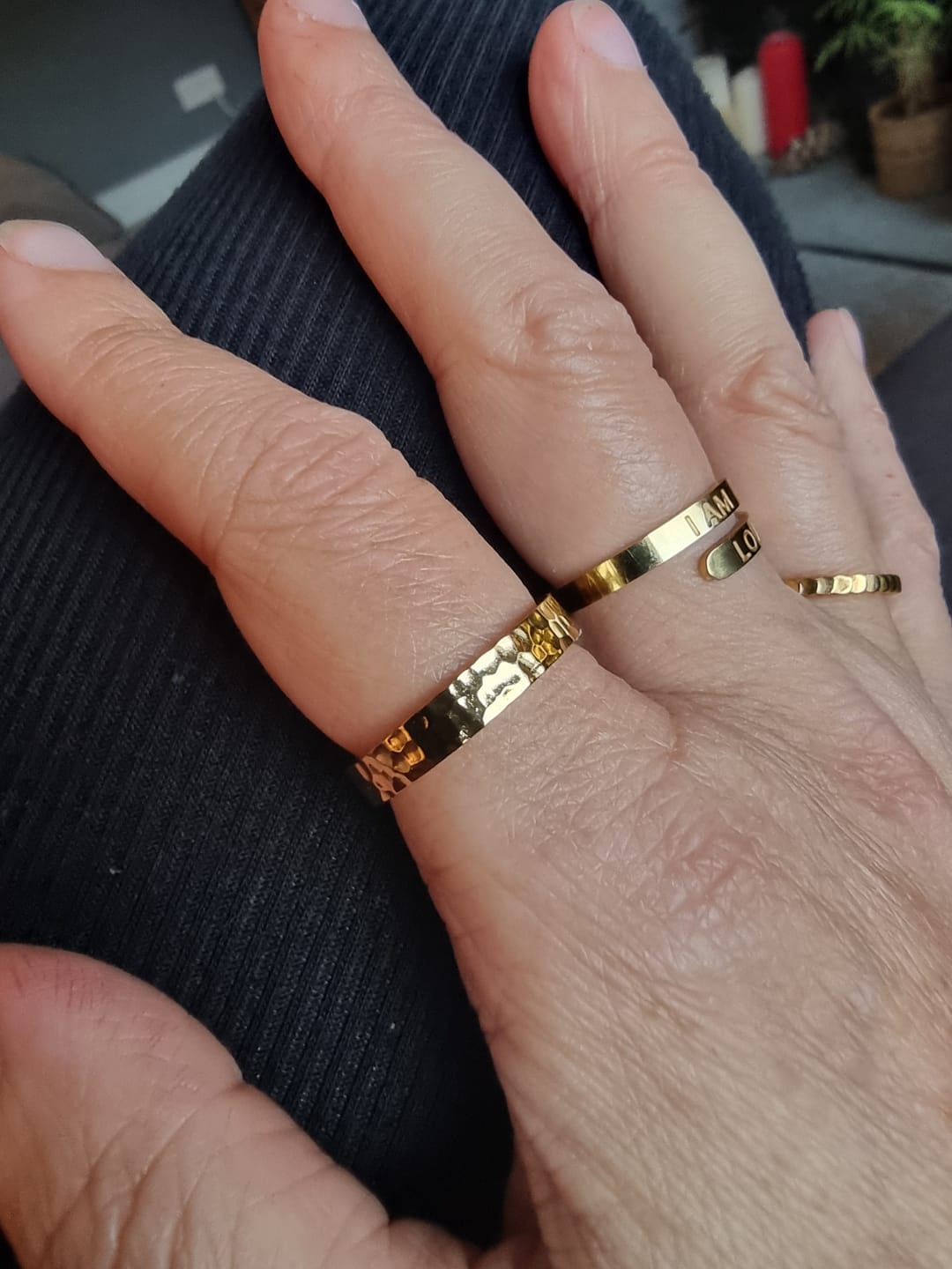 Customer photo review of Dorcas Hammered Gold Ring