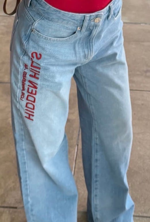 Customer photo review of RED EMBROIDERED LOGO JEANS