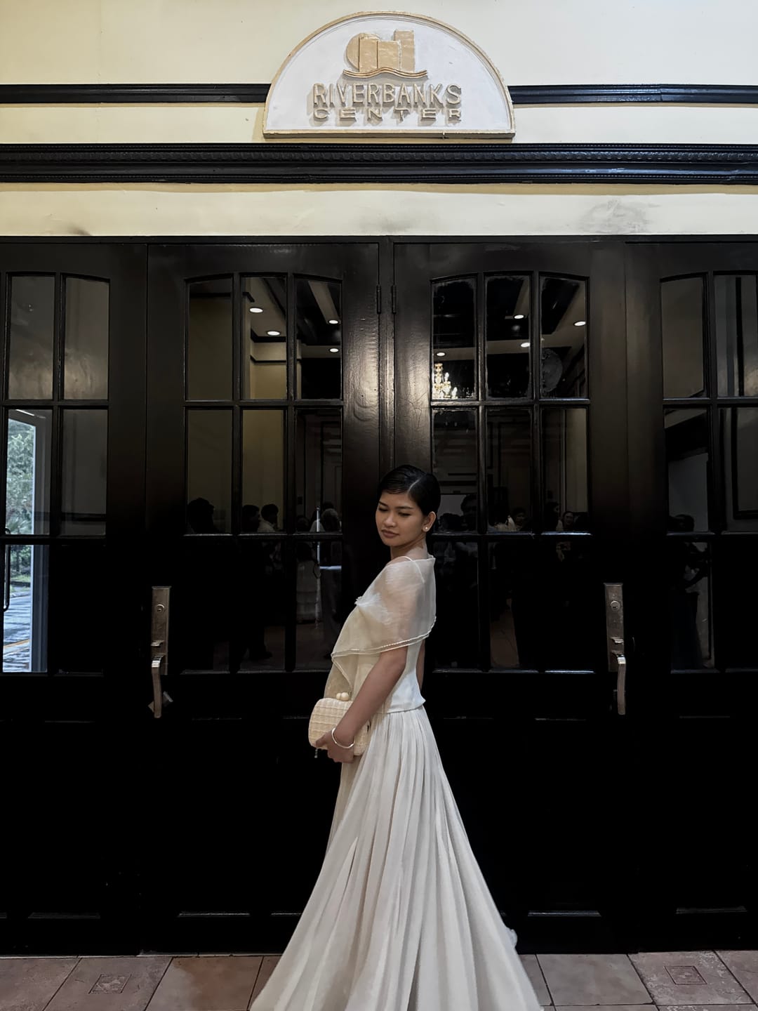 Customer photo review of White Pleated Fit and Flare Maxi Dress