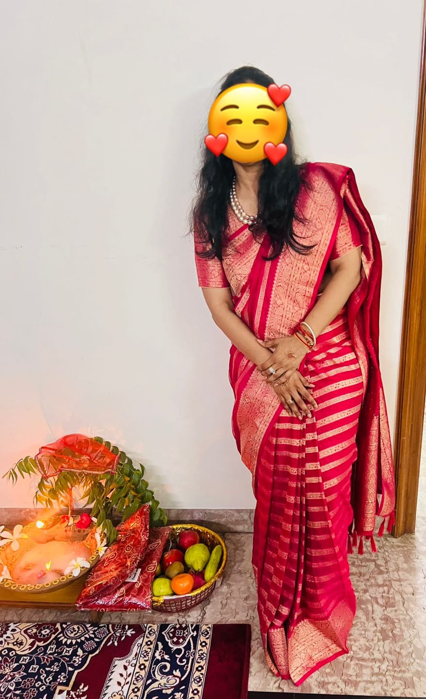 Customer photo review of Hot Pink Leheriya Georgette Saree: Top Pick
