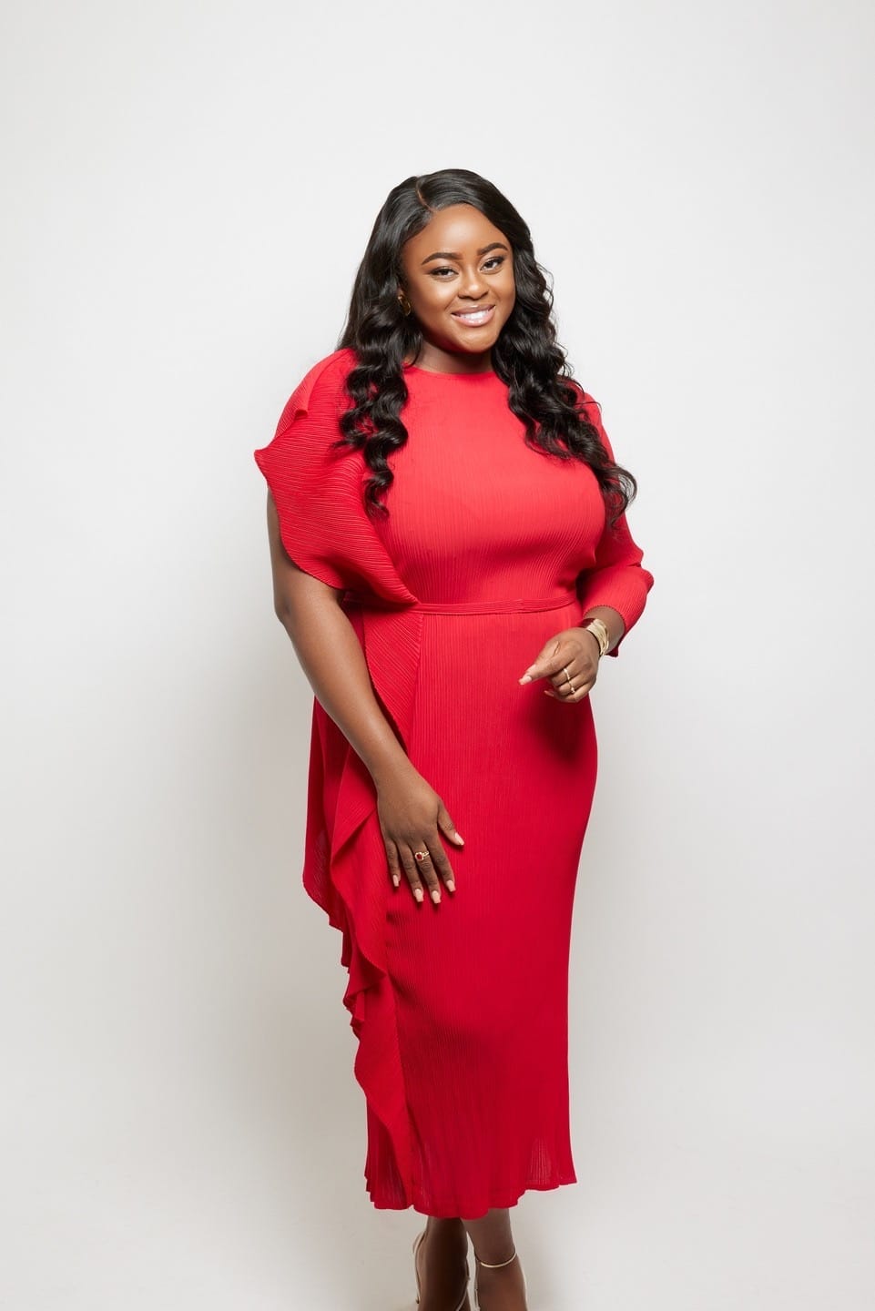 Customer photo review of Esther Plissé Ruffle Dress - Red