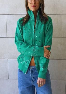 Customer photo review of Linda Bandana Double Zip Knit Cardigan