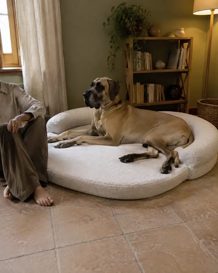 Customer photo review of The Human Dog Bed: A Sofa for You & Your Pet