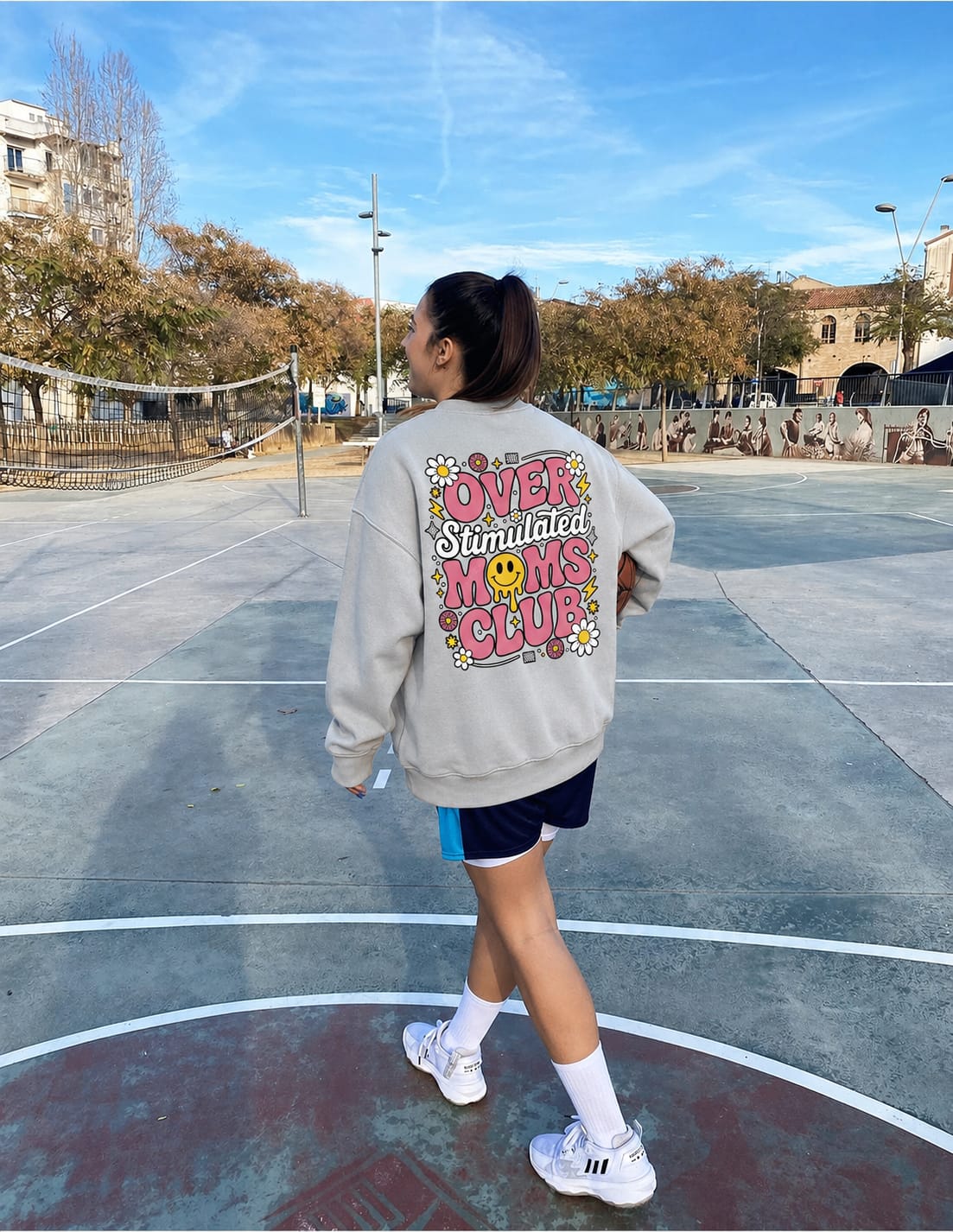 Customer photo review of Overstimulated Moms Club Washed Graphic Sweatshirt
