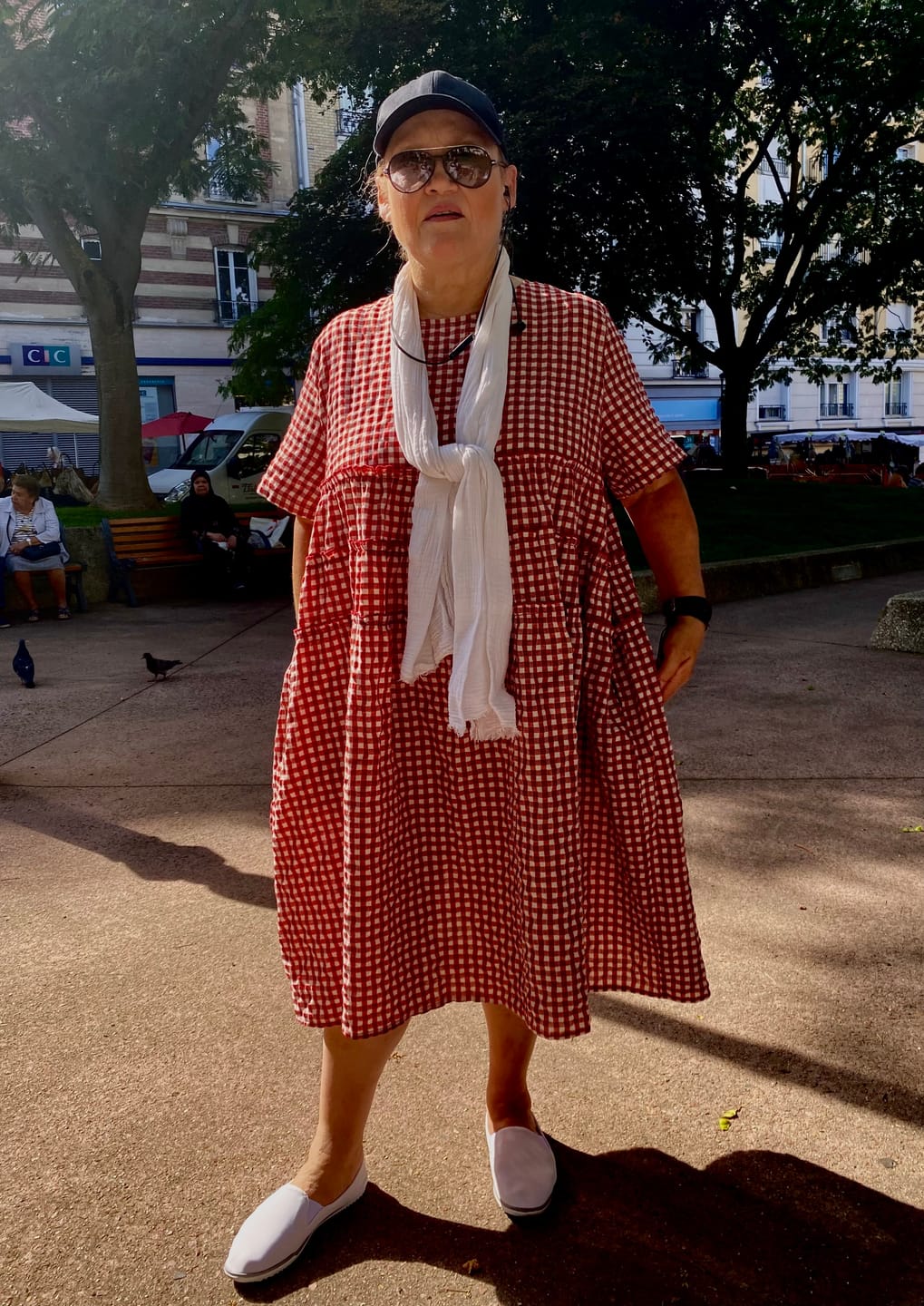 Customer photo review of Plus Size 100%Cotton Short Sleeve Plaid Dress