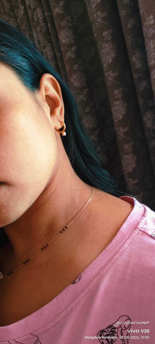 Customer photo review of Athena Solitaire Hoop Earrings