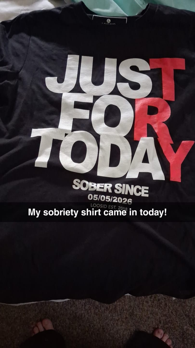 Customer photo review of Sober T Shirt | Men's Just For Today