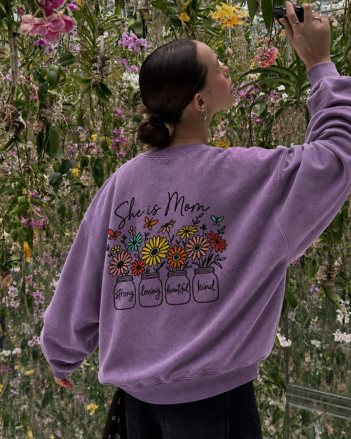 Customer photo review of She Is Mom Floral Washed Graphic Sweatshirt