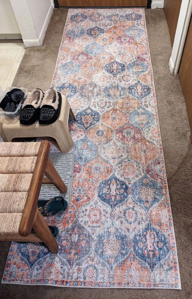 Customer photo review of Rug – Ultra-thin Vintage Floral Moroccan Trellis – Ink Black