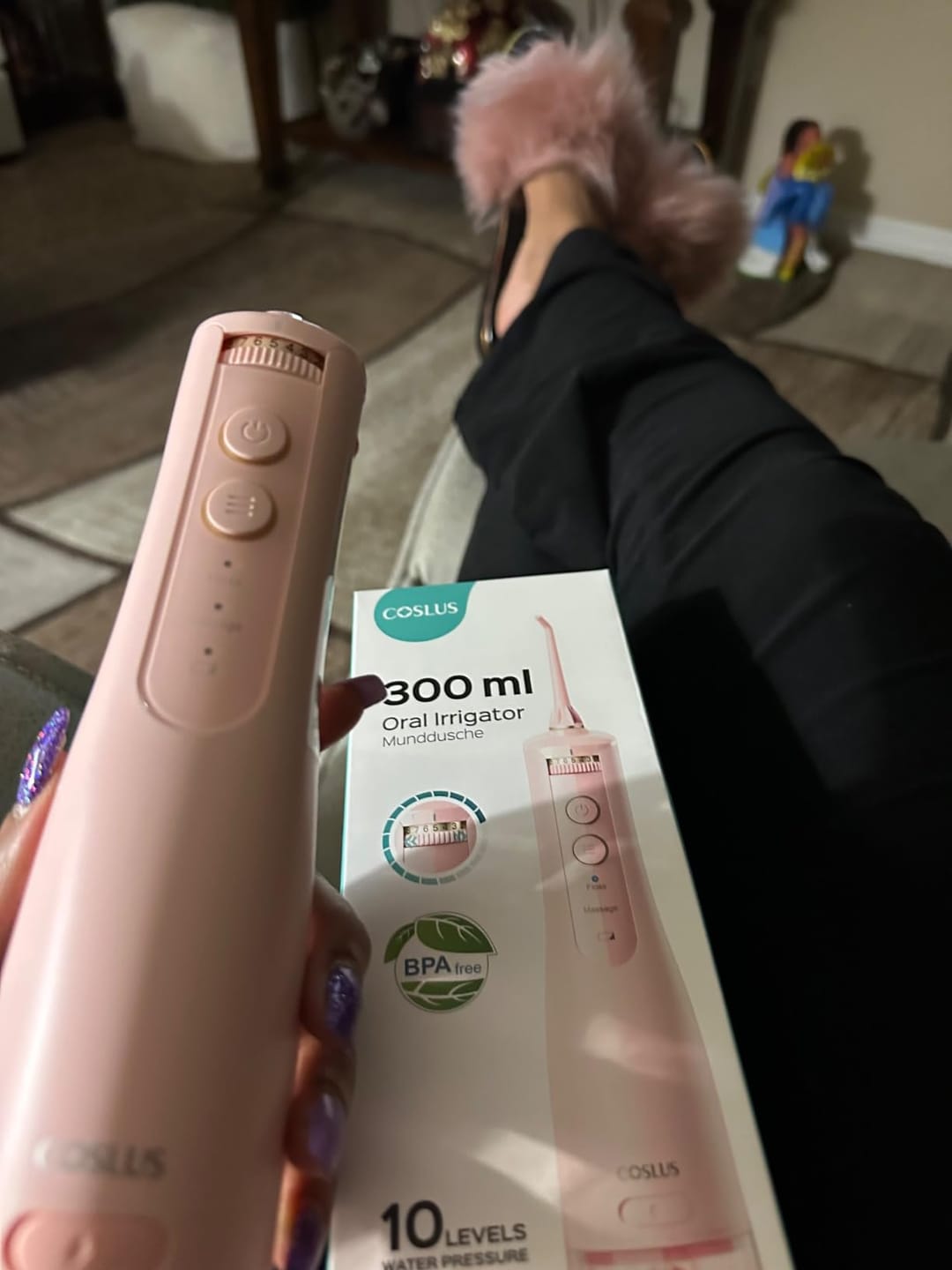 Customer photo review of COSLUS E40 10-Level Dial Pressure Control Water Flosser