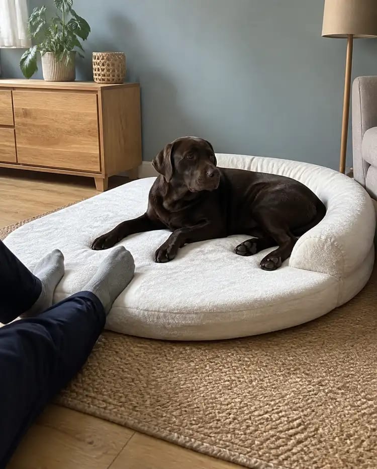Customer photo review of The Human Dog Bed: A Sofa for You & Your Pet