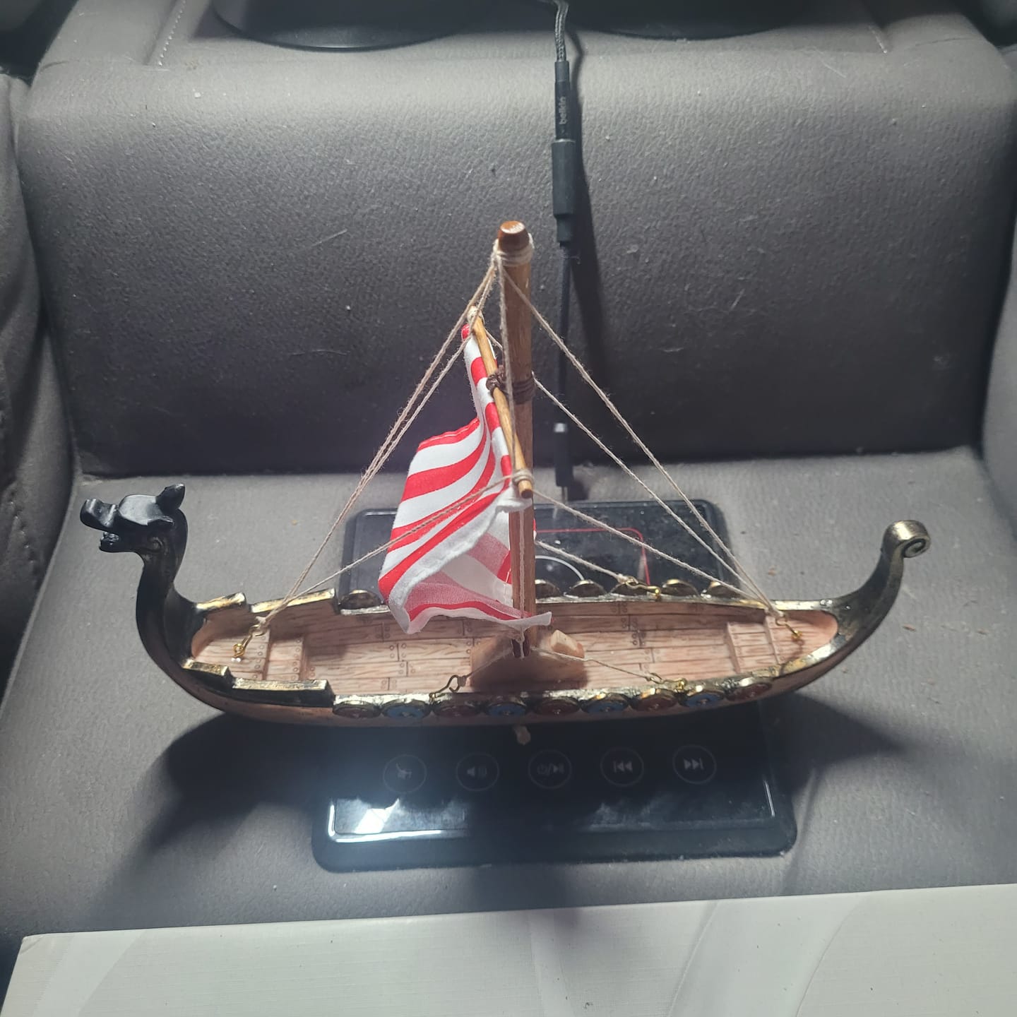 Customer photo review of Viking Longship Resin Ship Model – Drakkar Dragon Prow & Striped Sail
