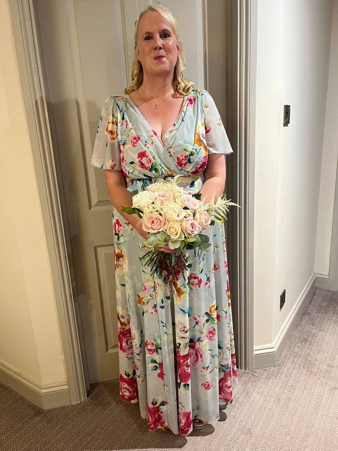 Customer photo review of Isabelle Silver Pink Float Sleeve Maxi Dress