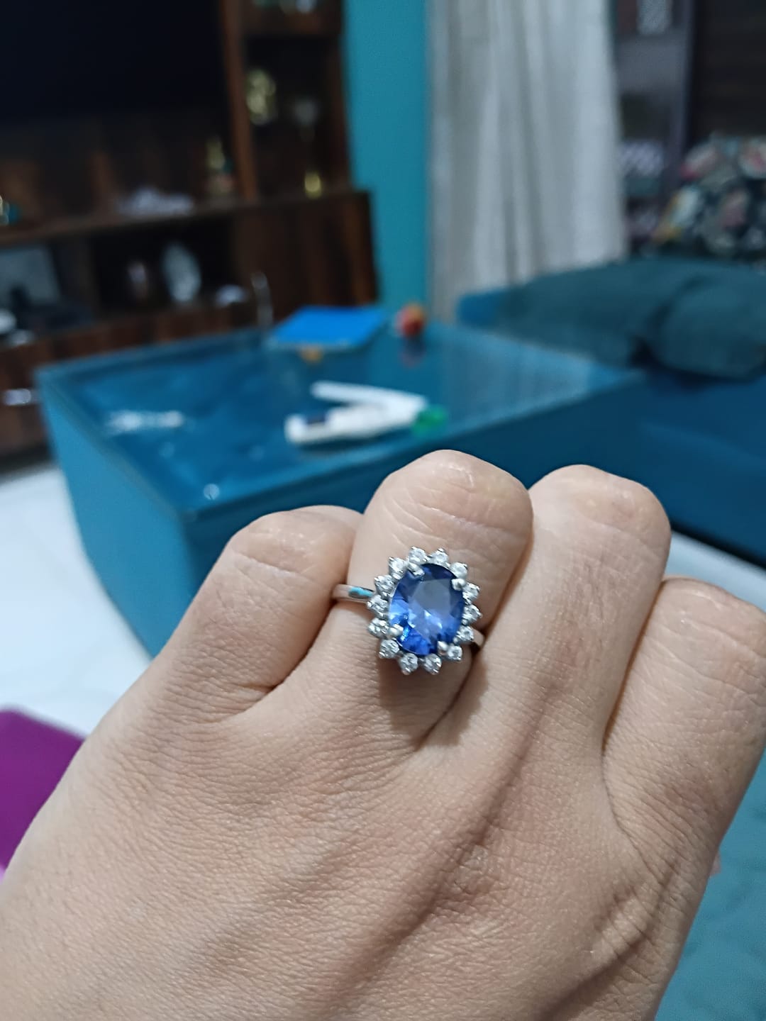 Customer photo review of 3.2Ct Princess D's Oval Solitaire Silver Ring