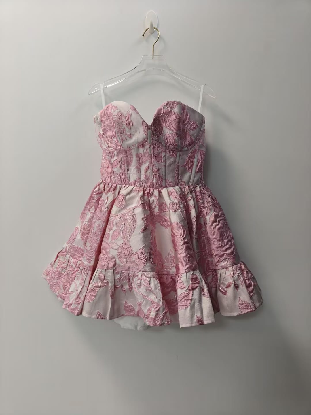 Customer photo review of Strapless Pink Floral A-line Short Dress