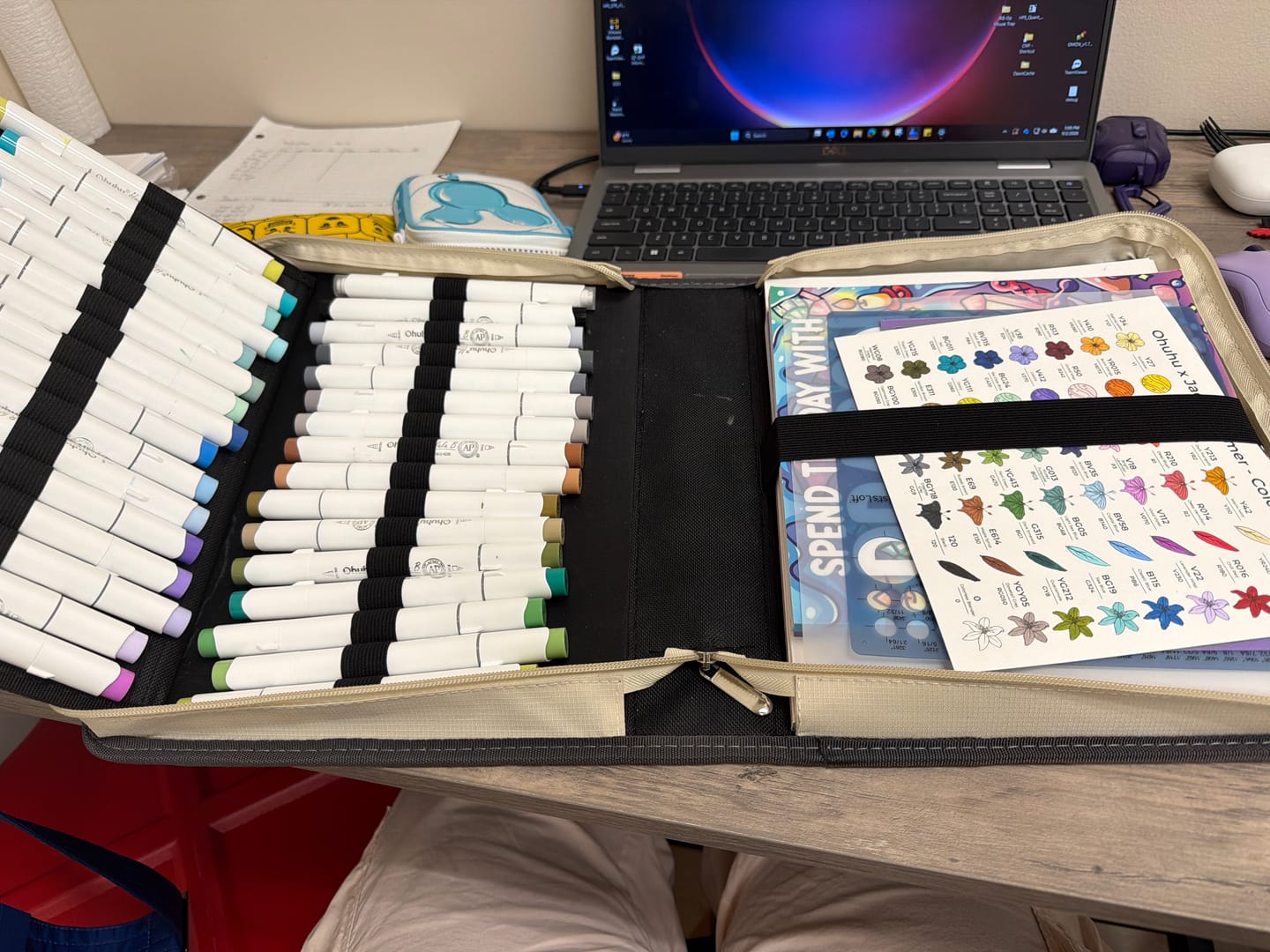Customer photo review of Ohuhu x Jade Summer Alcohol Markers & Coloring Book Set, 47 Colors + 1 Colorless Blender, Honolulu B, Brush & Fine Dual Tips