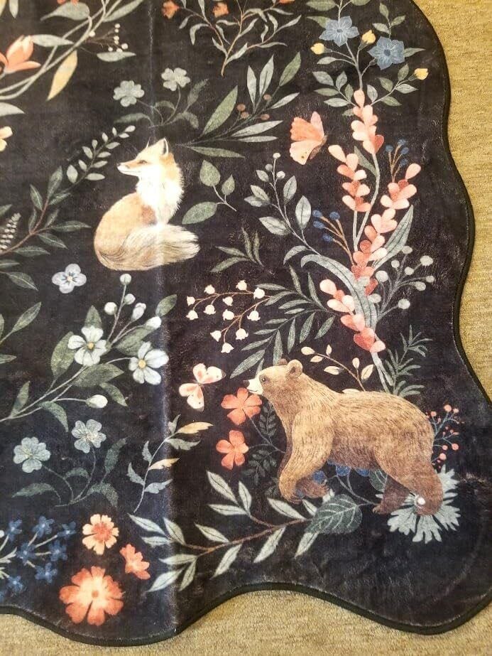 Customer photo review of Rug – Maximalist Unicorn Garden Scalloped – Ink Black