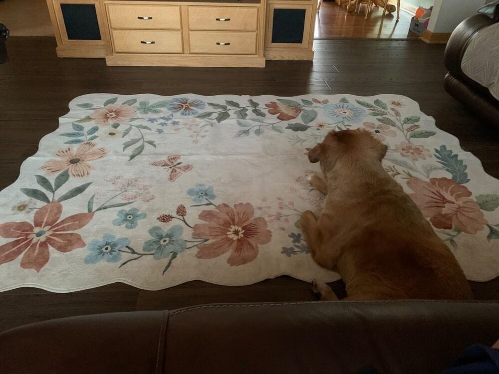 Customer photo review of Rug – Boho Modern Parisian Floral Scalloped – Warm Beige
