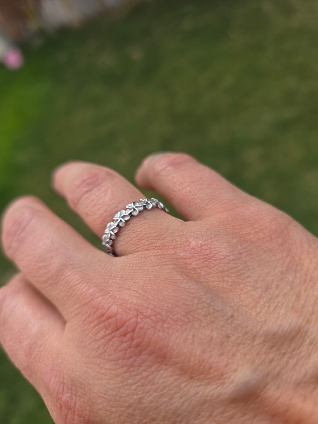 Customer photo review of Hawaiian Plumeria Flower Lei Band Ring - 925 Sterling Silver