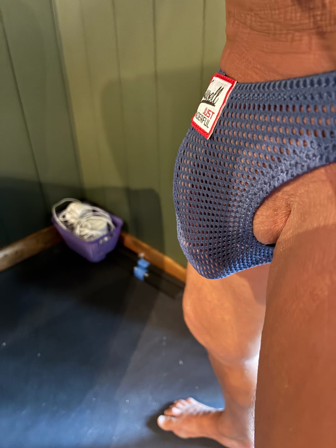 Customer photo review of 2 Pack Men's Sexy Breathable Mesh Thongs with High Stretch