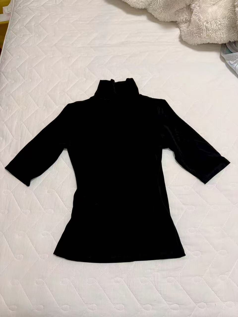 Customer photo review of ROVENTE Mock Neck Top & Leather-Look Mini Skirt Set