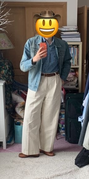 Customer photo review of Cottonseed hull white chino jeans