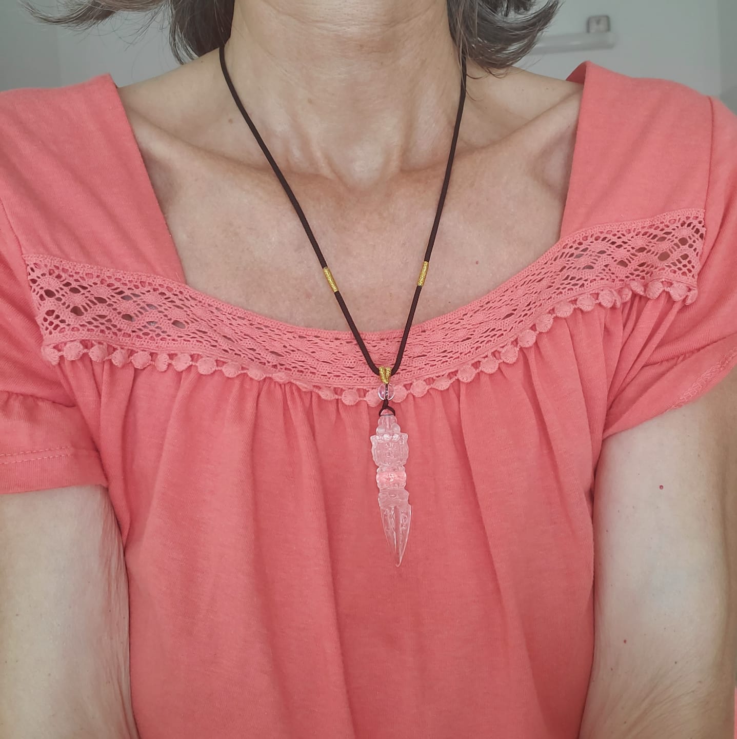 Customer photo review of Tibetan Phurba Vajra Clear Quartz Protection Pendant