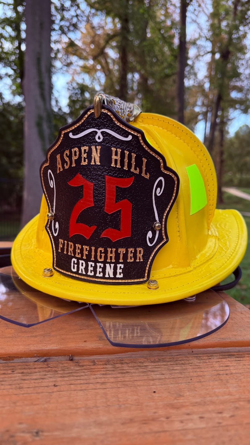 Customer photo review of Bare Bones Leather Firefighter Helmet Shield