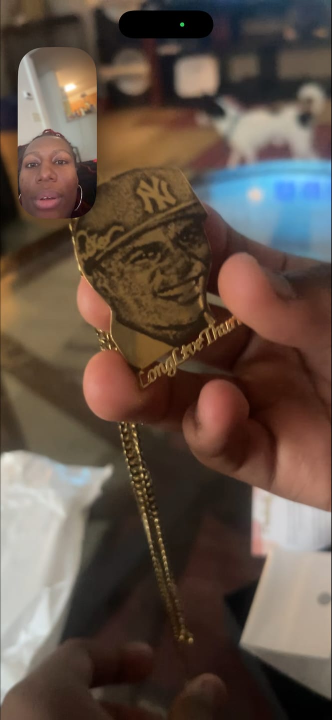 Customer photo review of Custom Photo Engraved Pendant Necklace