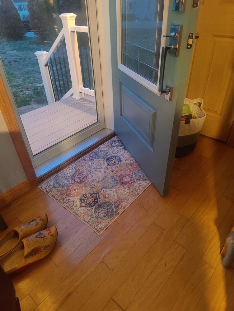Customer photo review of Rug – Ultra-thin Vintage Floral Moroccan Trellis – Pearl Grey