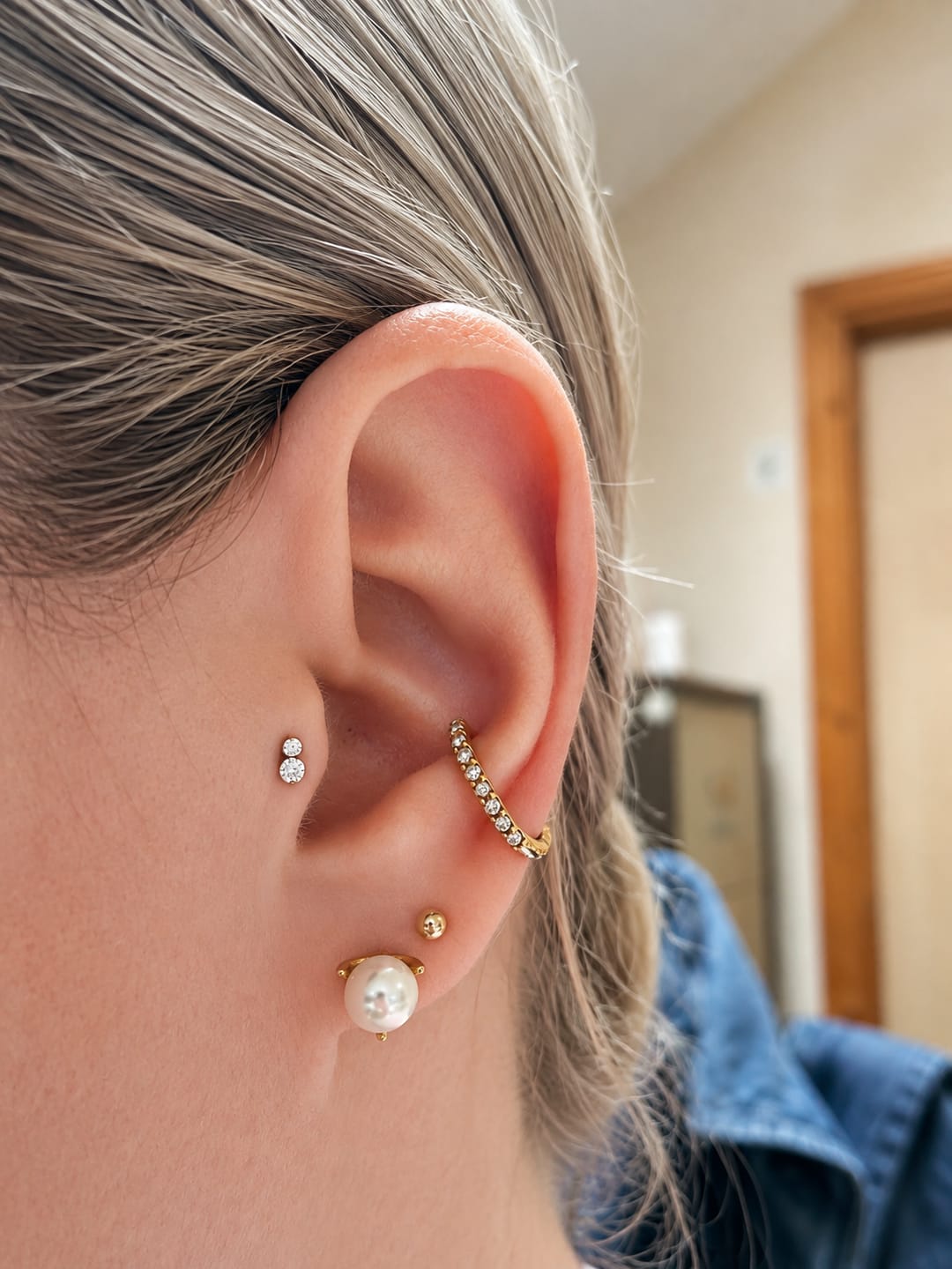 Customer photo review of Petal Crystal Stud Gold
